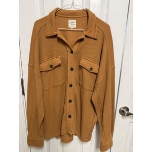 Women's L/XL Rust Waffle Knit Shacket Oversized Button Front Fall Shirt Jacket